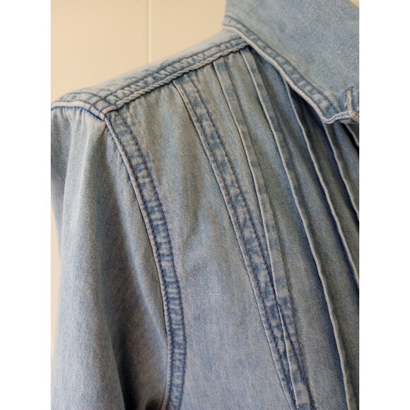 April Cornell Dress Small Denim Pintuck Prairie Boho Peasant Cottage Pockets - Picture 6 of 9